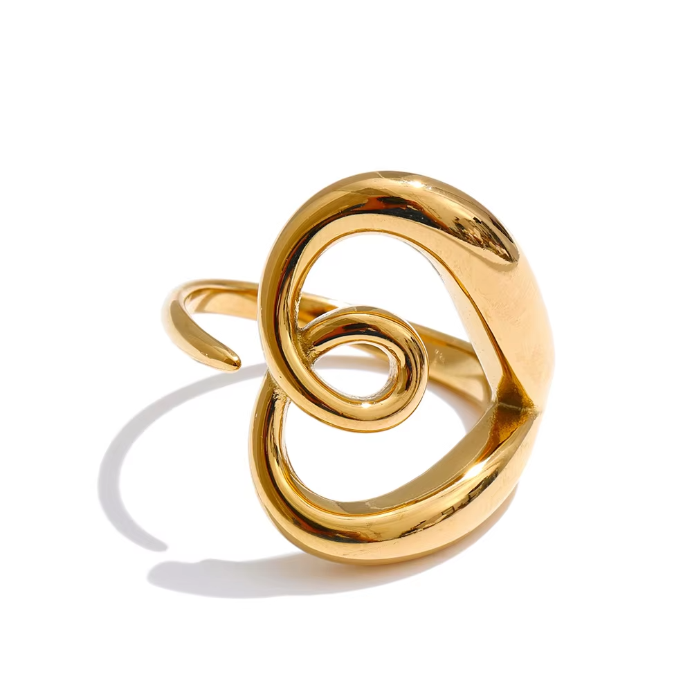 Minimalist 18K Gold-Plated Heart-Shaped Open Ring Unisex Adjustable Fashion Jewelry