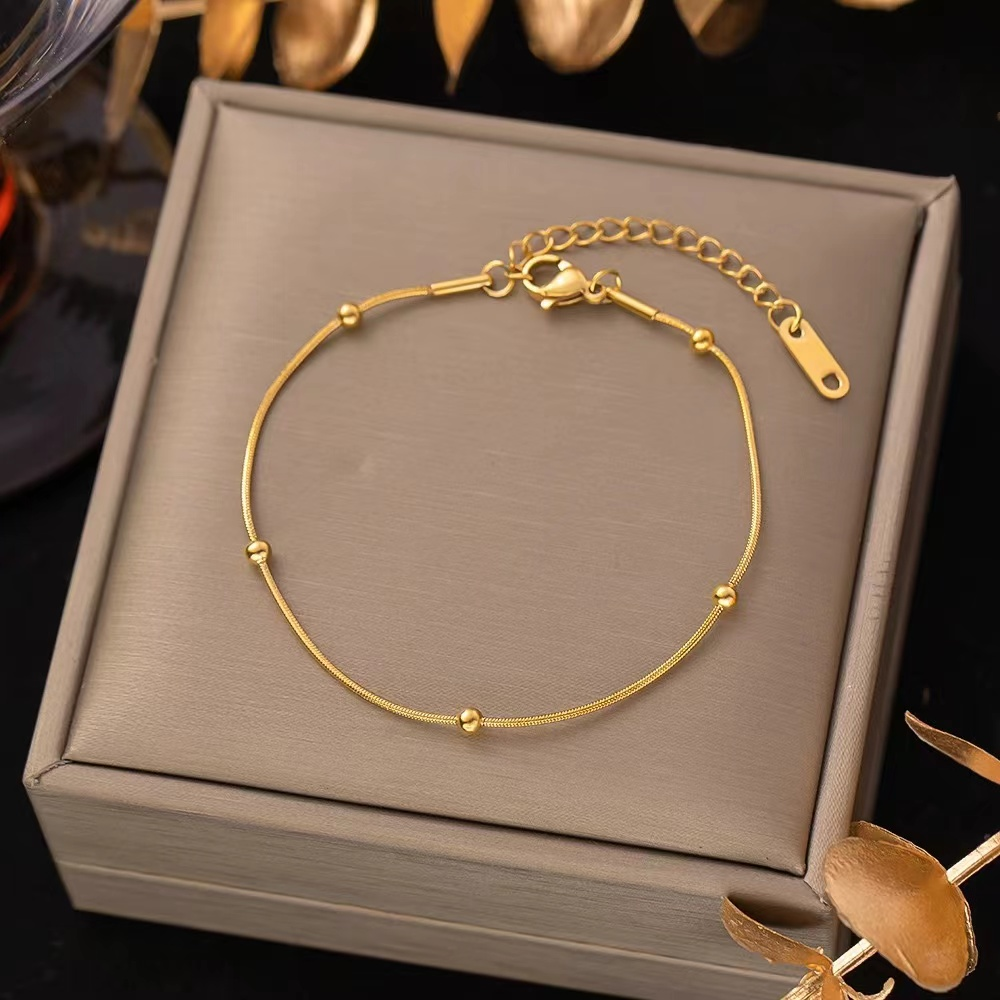 Minimalist Gold Beaded Snake Chain Bracelet - 18K Gold-Plated Adjustable Women's Jewelry