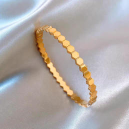 Minimalist Hexagon Gold Bangle – Geometric Stainless Steel Bracelet