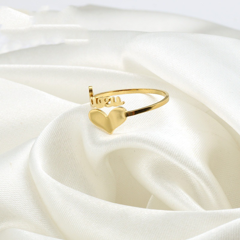 Minimalist Love Heart Adjustable Ring for Women – 18K Gold Plated Stainless Steel Romantic Jewelry Gift