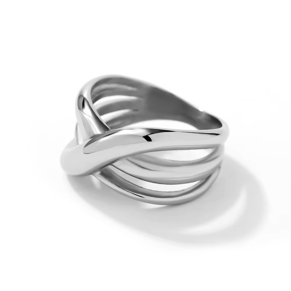 Minimalist Silver Stainless Steel Crossover Ring for Women – Trendy 2026 Design
