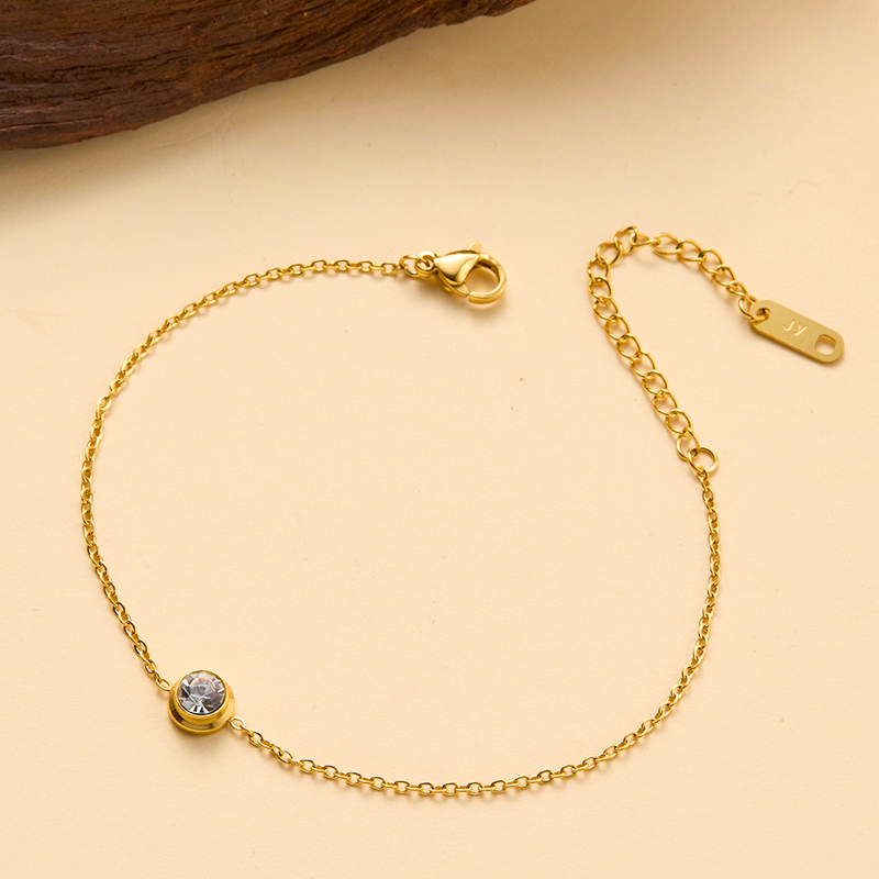 Minimalist Solitaire Bracelet for Women - Gold Plated Chain with Single Clear Crystal - Adjustable Elegant Dainty Jewelry Gift