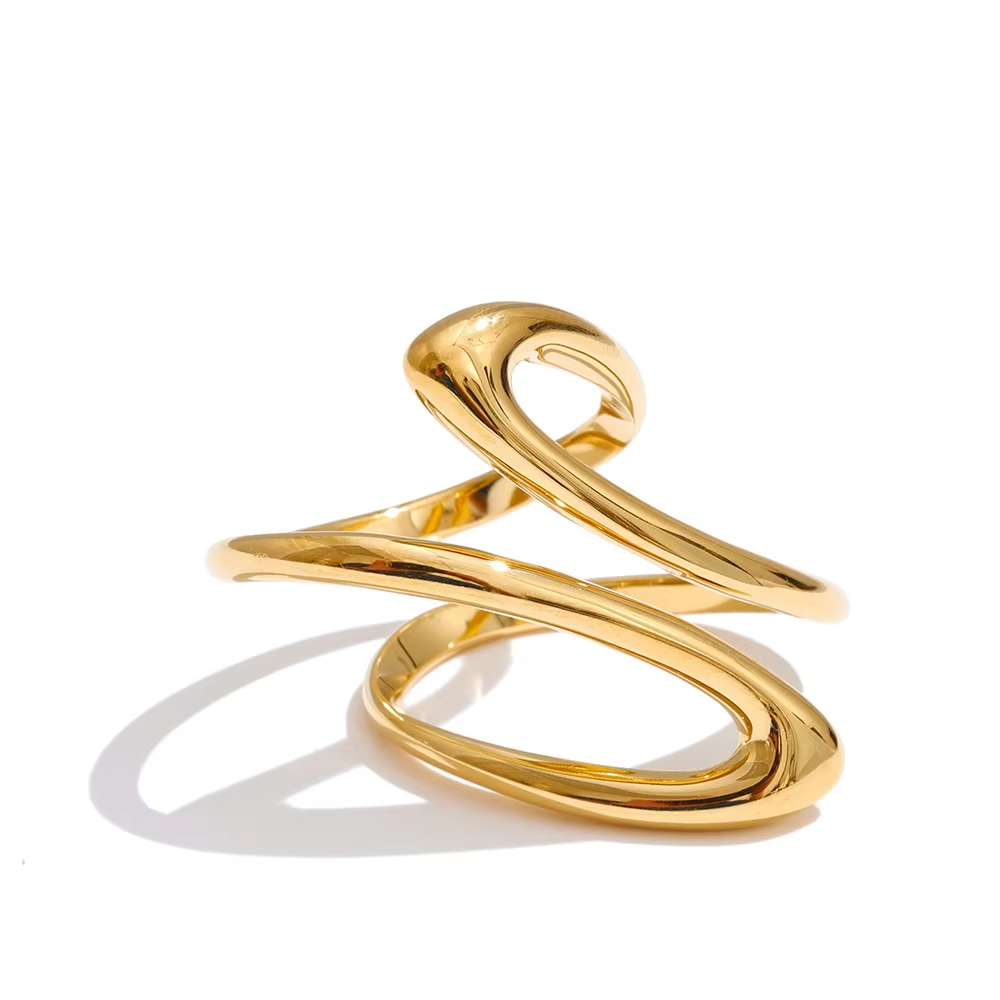 Minimalist Spiral Design 18K Gold-Plated Stainless Steel Ring for Women – Party Fashion Jewelry
