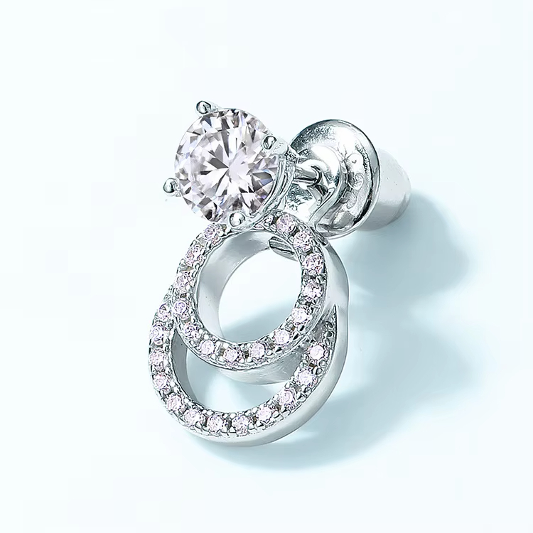 Moissanite Hip Hop Jewelry Earrings Pass Diamond Tester 925 Silver VVS Moissanite Diamond Big Hook Iced Out Moissanite Earrings