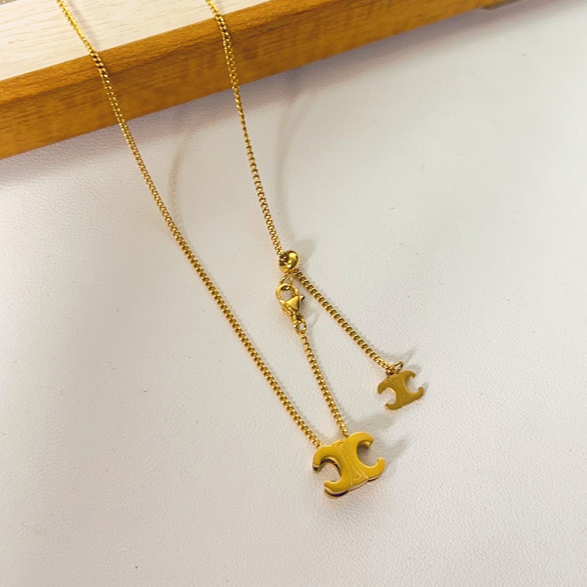 Moon & Bar Pendant Necklace - Trendy Gold Layered Charm Jewelry