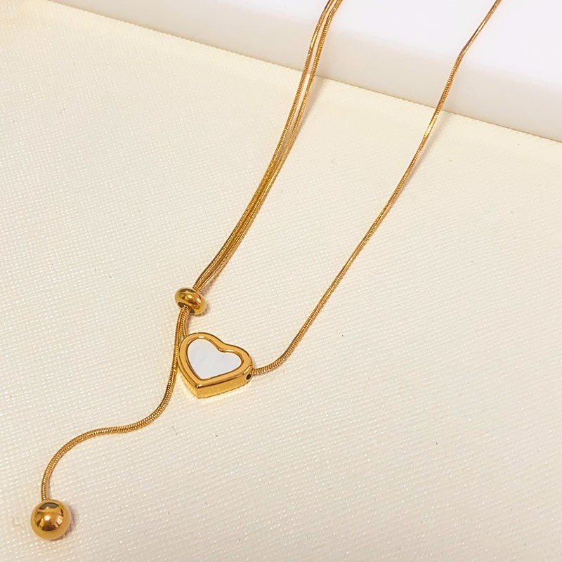 Adjustable Gold Heart Pendant Necklace – White Enamel Sliding Chain