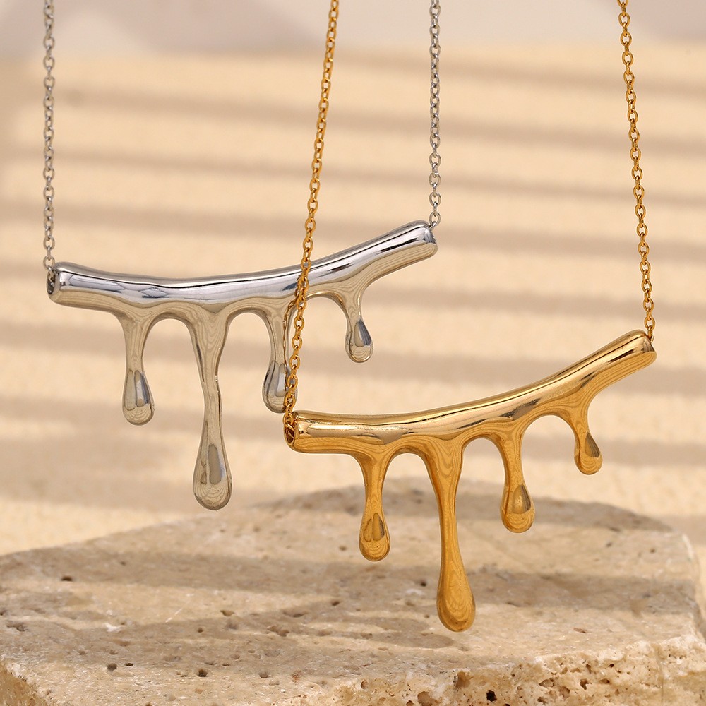 Molten Drip Pendant Necklace – Modern Gold & Silver Melting Metal Jewelry for Women