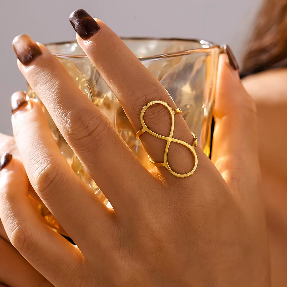 New 18K Gold/Silver Plated Chunky 8-Shape Ring – Exaggerated Adjustable Stainless Steel Ring for Women