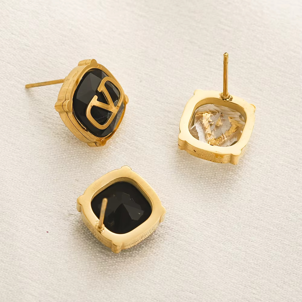 New Arrival Hot Sale Simple Black White Colors Diamond Stainless Steel Earrings Women