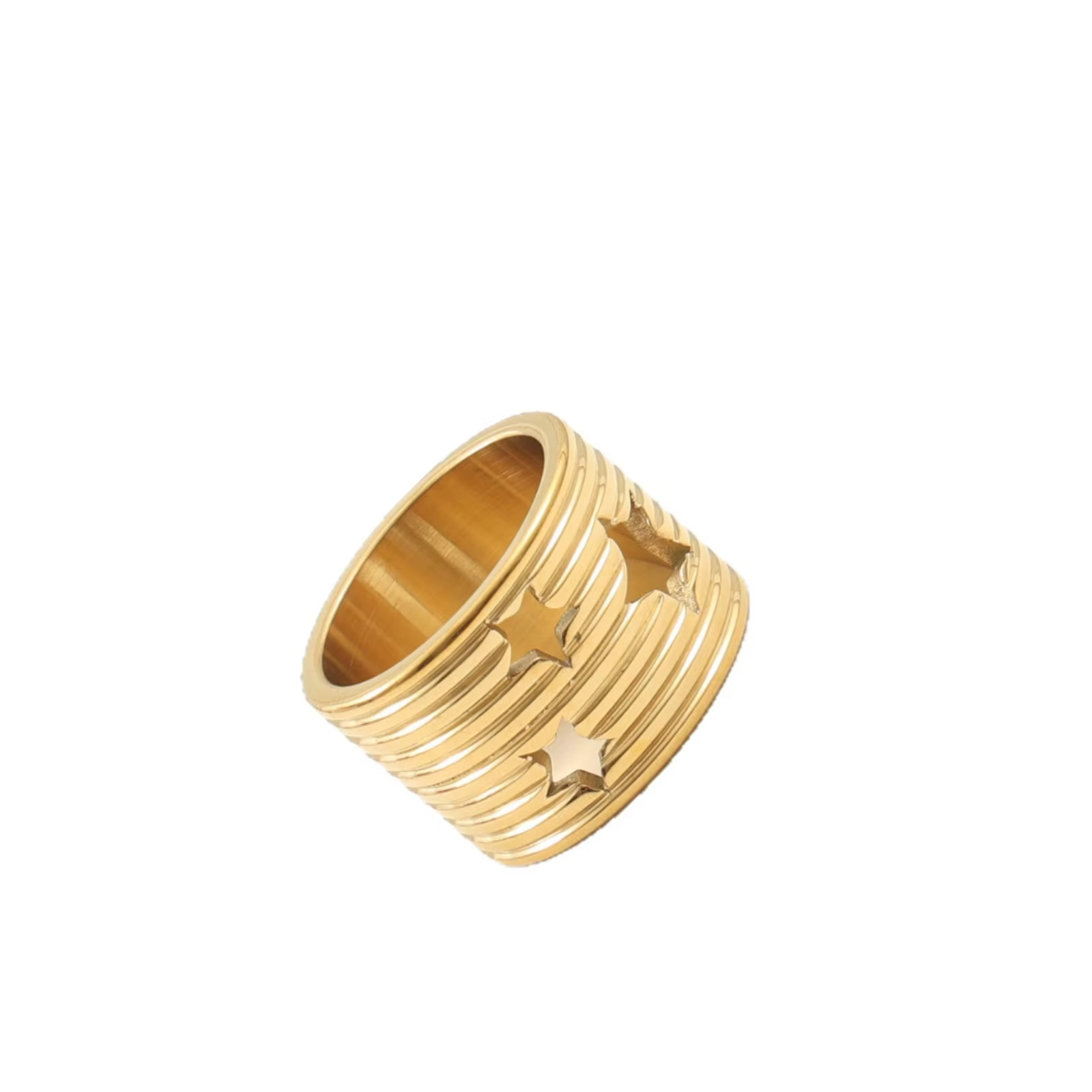 New Arrival Wide-Face Hollow Star Ring – 18K Gold Plated Stainless Steel Unisex Statement Fashion Jewelry