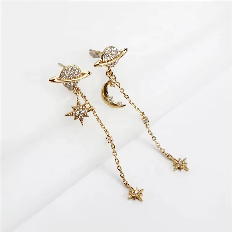 New Arrivals 925 Silver Drops Stars Crystal Moon Pendants Earing Sets