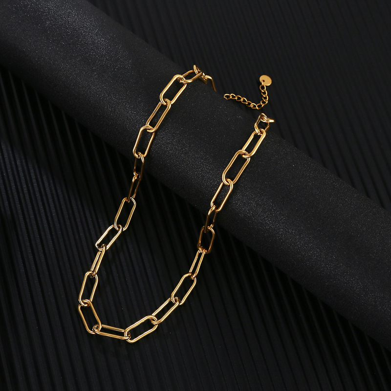 New Fashion Minimalist 18K Gold Plated Silver Black Stainless Steel Link Chain Necklace for Women Trendy Jewelry