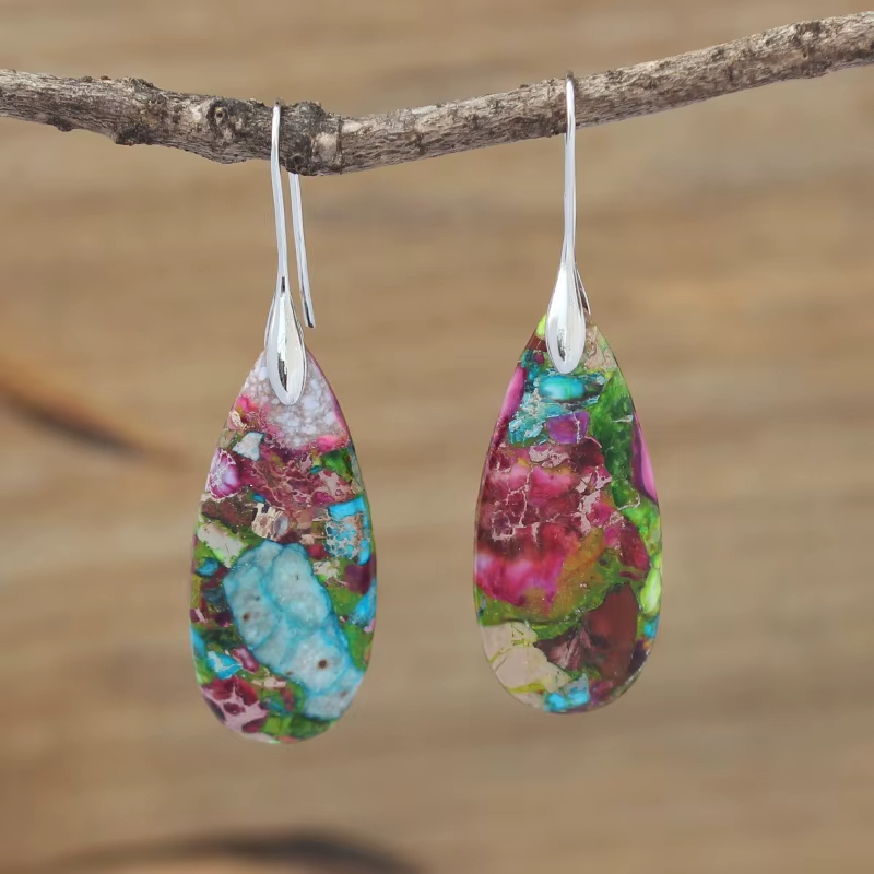 Chic Gorgeous Gemstone Turquoise Imperial Jasper Teardrop Dangle Earrings for Women Fashion Bold Statement Jewelry Wholesale