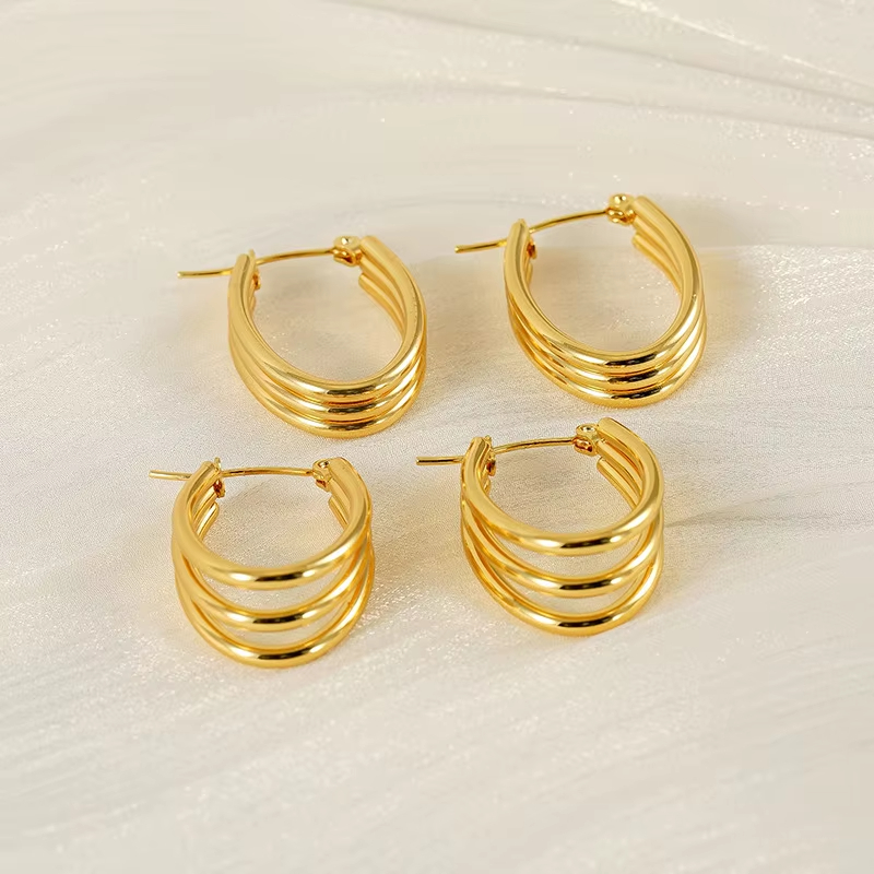 New Multi-layer Circular Hoop Earrings Simple and Versatile Temperament U-shaped Stainless Steel Earrings
