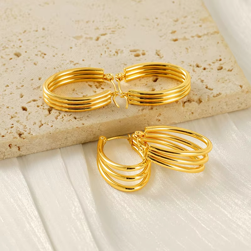 New Multi-layer Circular Hoop Earrings Simple and Versatile Temperament U-shaped Stainless Steel Earrings