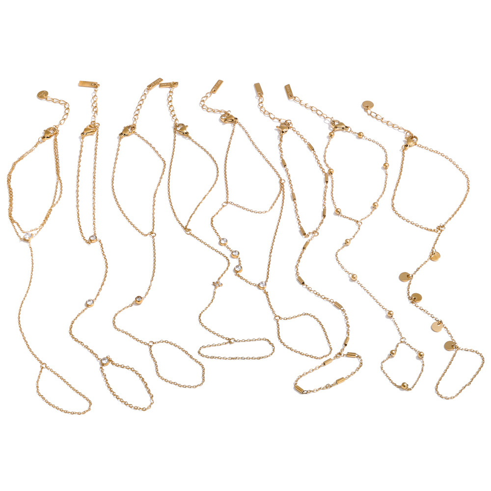 New Simple Geometric Chain Ring Finger Bracelet Woman Stainless Steel Gold Plated Finger Hand Chain Bracelet