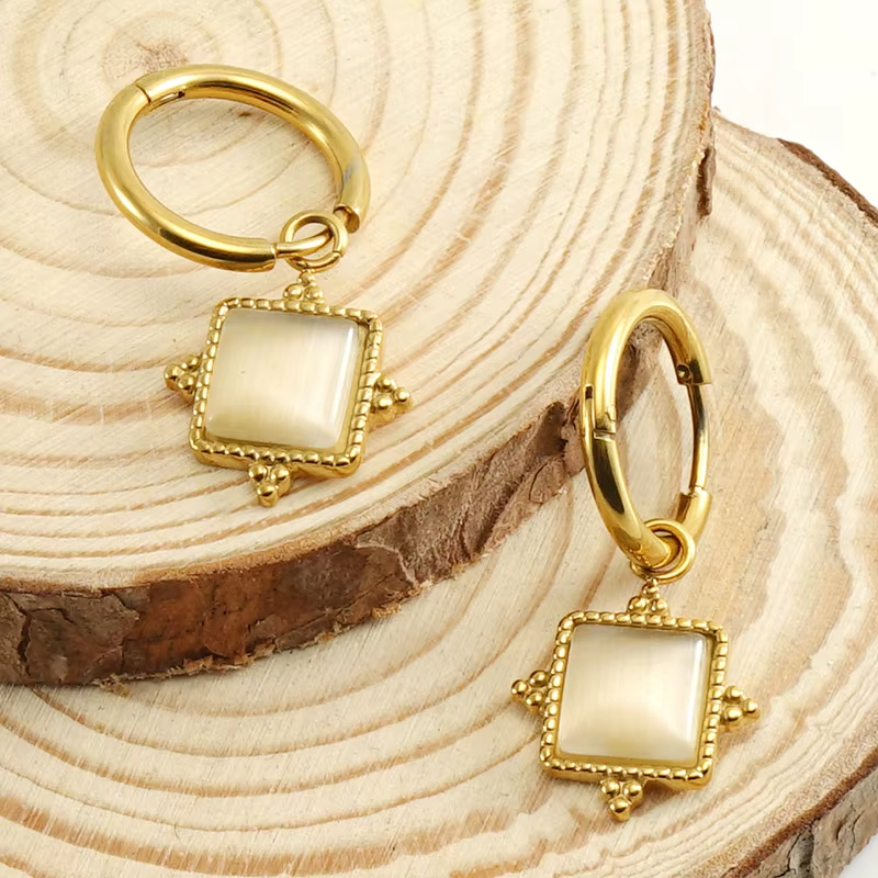 New Square Opal Stainless Steel Earrings Bohemian Design Exotic Vintage Earrings for Female