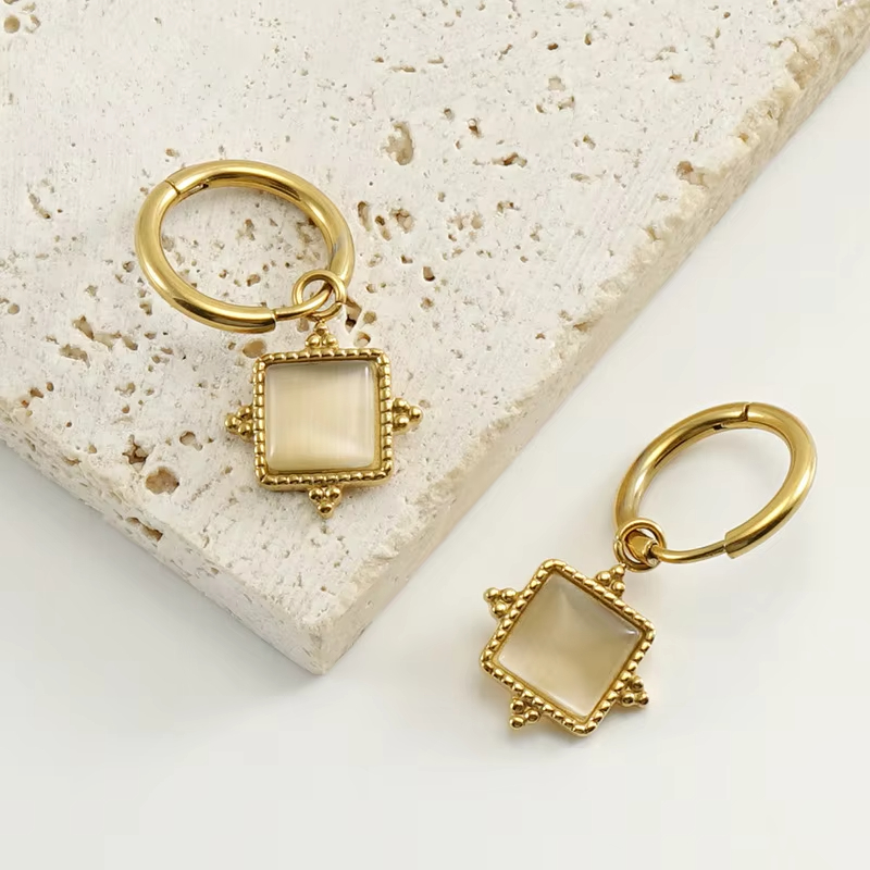 New Square Opal Stainless Steel Earrings Bohemian Design Exotic Vintage Earrings for Female