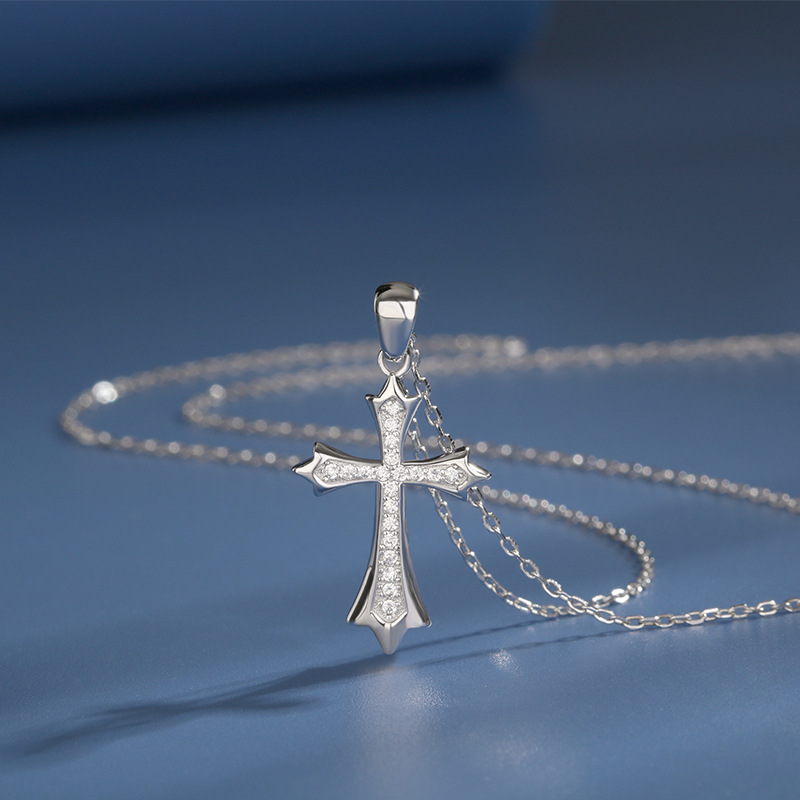 925 Sterling Silver Cross Pendant Necklace with Cubic Zirconia - Cheap Cross Necklace for Men & Women