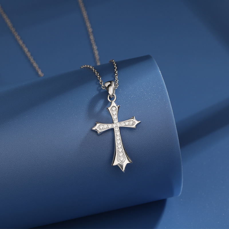 925 Sterling Silver Cross Pendant Necklace with Cubic Zirconia - Cheap Cross Necklace for Men & Women