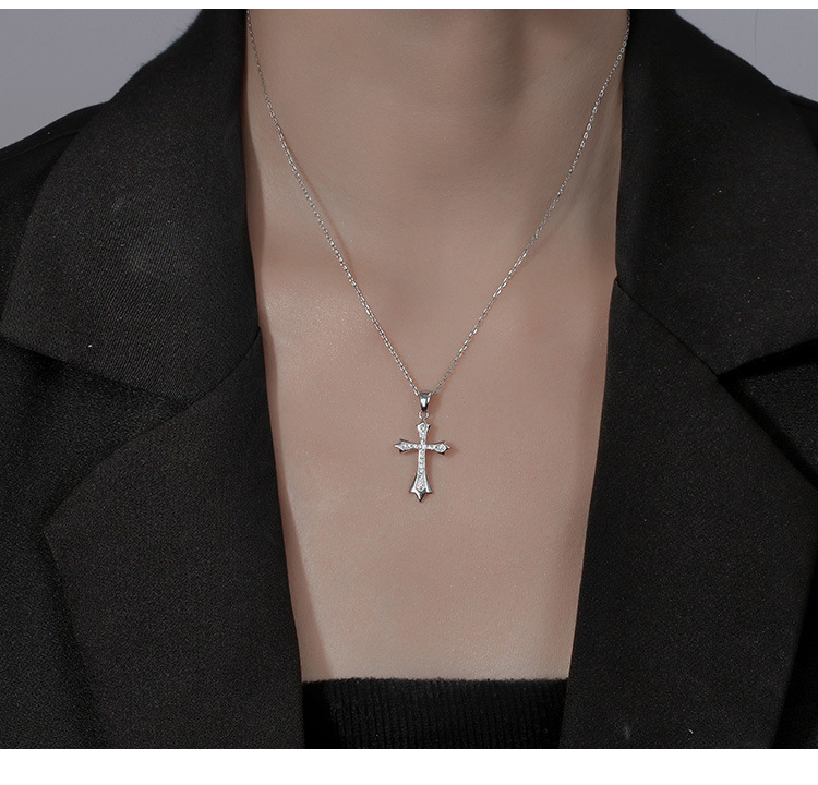 925 Sterling Silver Cross Pendant Necklace with Cubic Zirconia - Cheap Cross Necklace for Men & Women