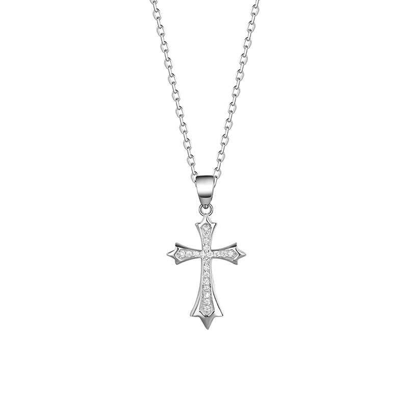 925 Sterling Silver Cross Pendant Necklace with Cubic Zirconia - Cheap Cross Necklace for Men & Women
