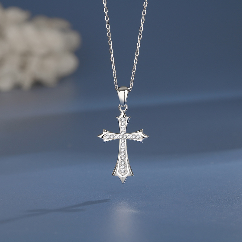 925 Sterling Silver Cross Pendant Necklace with Cubic Zirconia - Cheap Cross Necklace for Men & Women