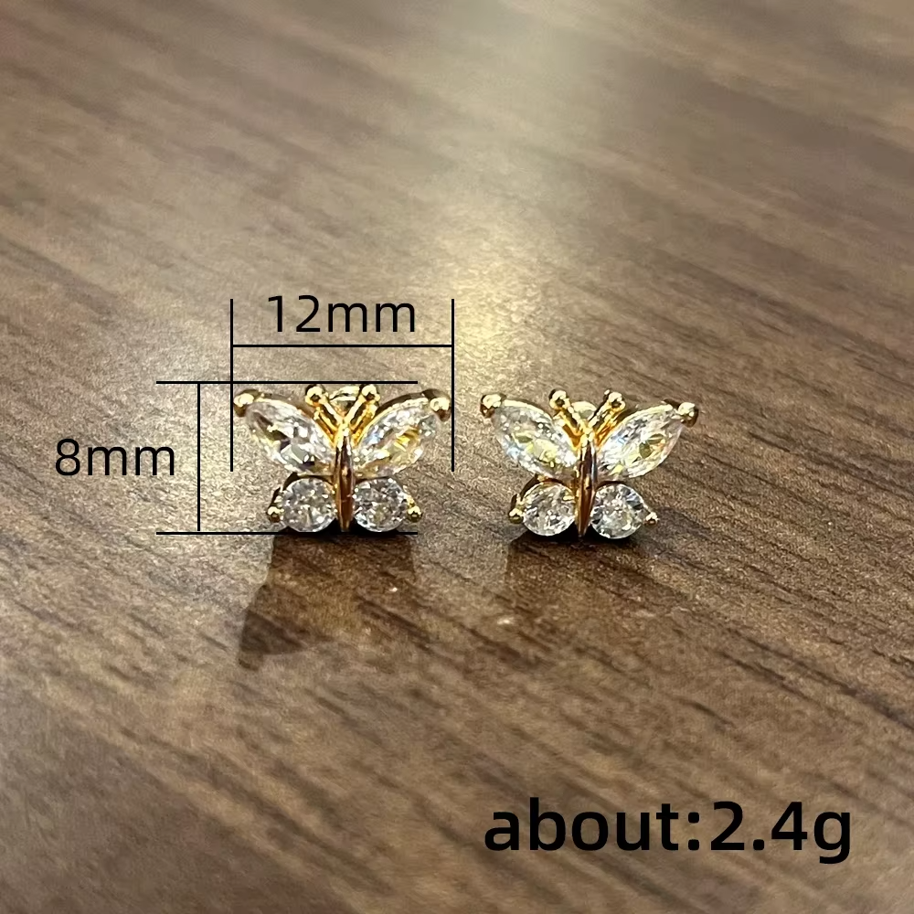 OEM Trendy Cute Butterfly Design Earrings for Bridal Trendy 3A Cubic Zirconia Silver/Gold Plated Stud Earring for Women