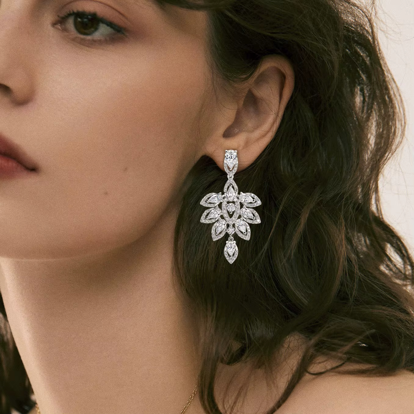 Original Luxury High End Jewelry Wedding 925 Sterling Silver Cubic Zirconia Leaf Drop Earrings Women