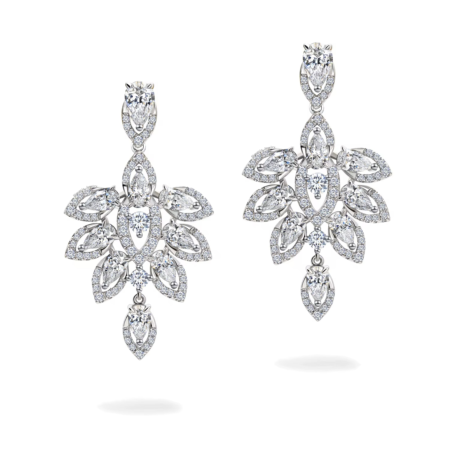 Original Luxury High End Jewelry Wedding 925 Sterling Silver Cubic Zirconia Leaf Drop Earrings Women