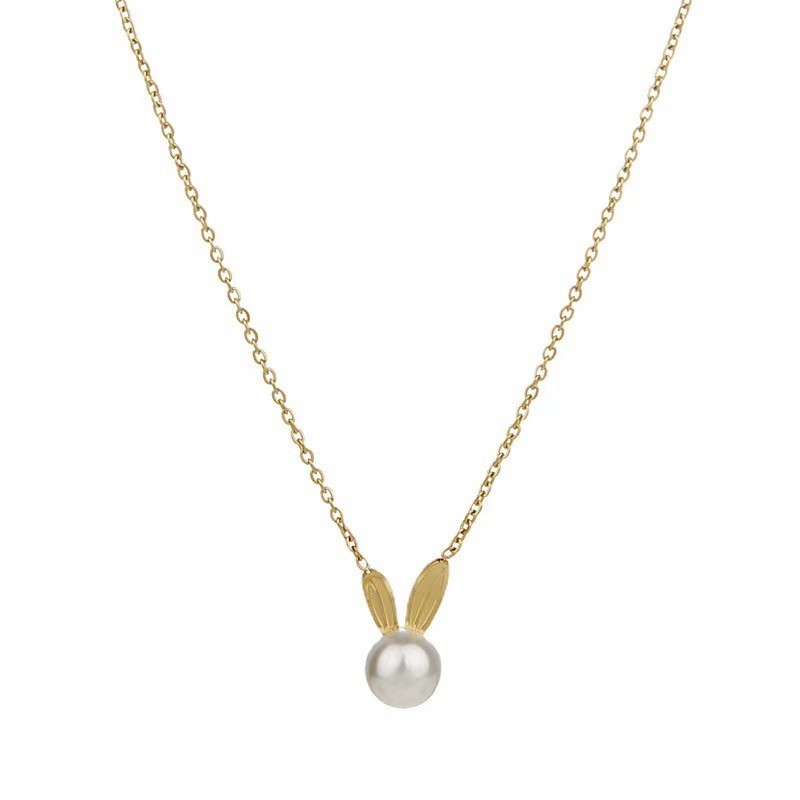 Cute Bunny Pearl Pendant Necklace – Titanium Steel Korean Minimalist Style