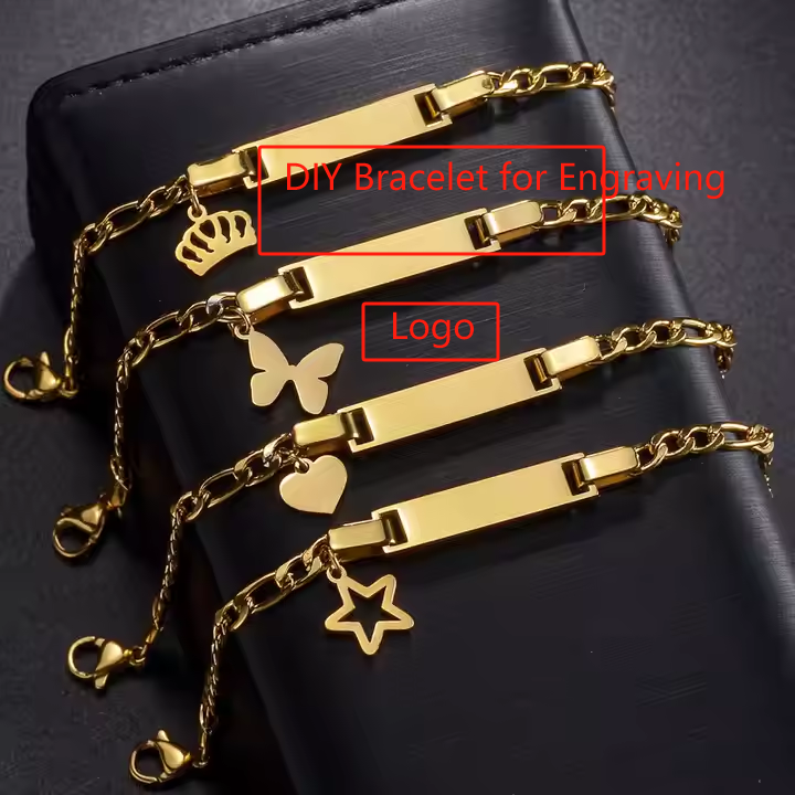 Personalized Bracelets Laser Engravable Stainless Steel Anti Tarnish PVD 18k Gold Children Blank Bracelet for Engraving