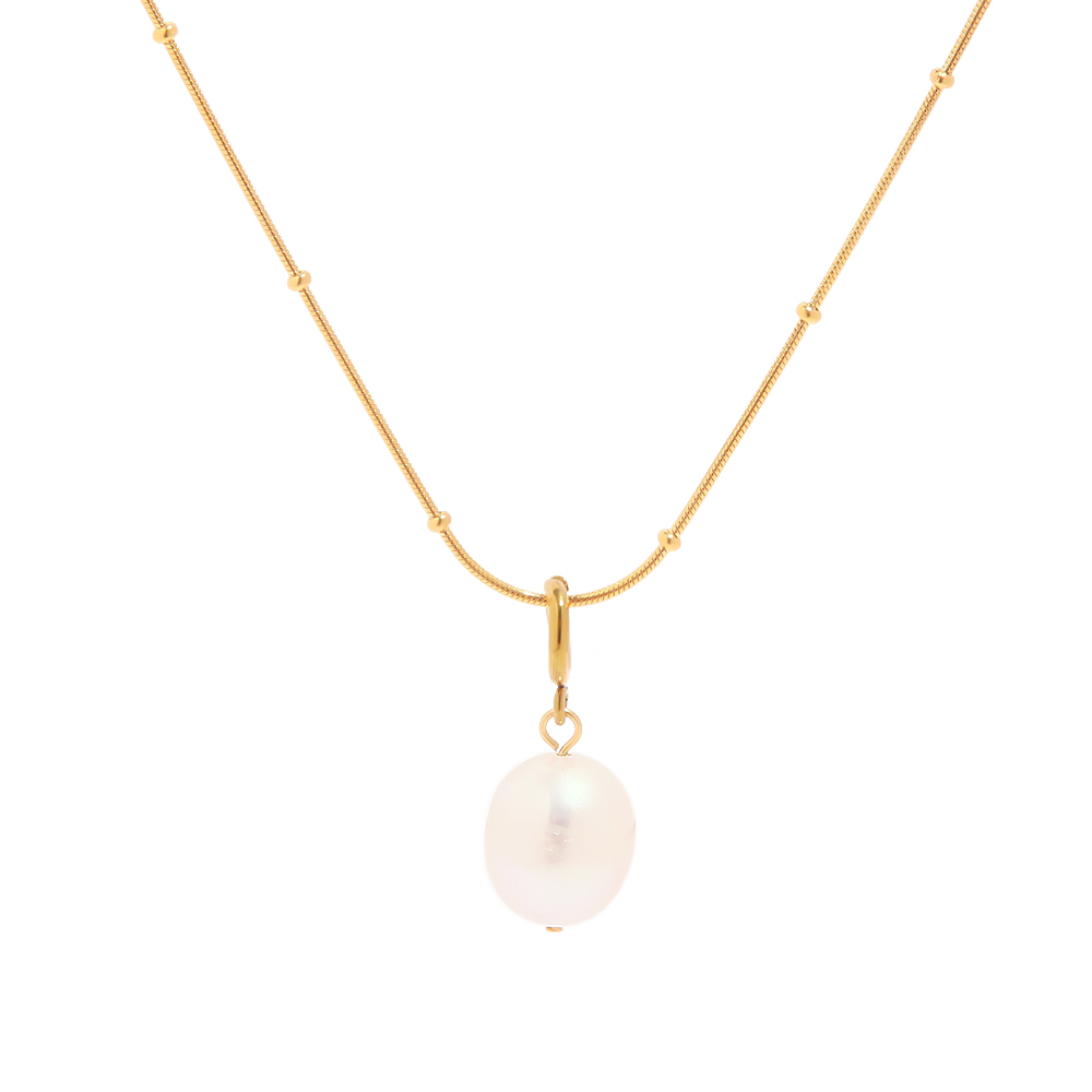 Popular Huge Natural Freshwater Pearl Pendant Necklace Titanium Steel 18K Gold-plated Beads Necklace