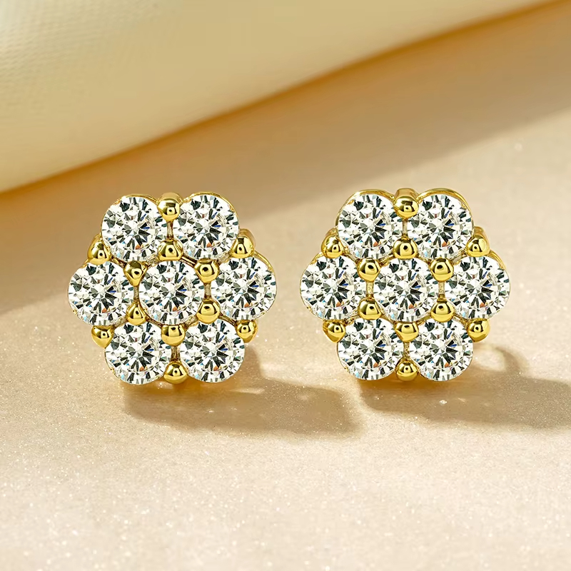 Premium 3.5mm 0.17CT Zircon Luxury Jewelry Flower Stud Earrings Women Flower Designer Earrings with 14K Gold Plated Stud