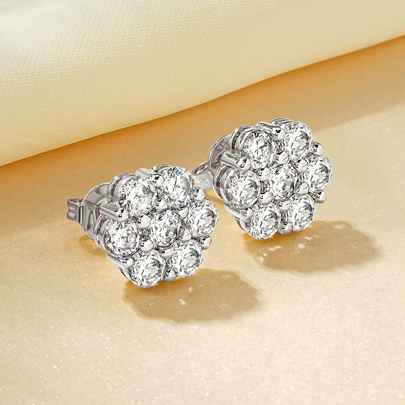 Premium 3.5mm 0.17CT Zircon Luxury Jewelry Flower Stud Earrings Women Flower Designer Earrings with 14K Gold Plated Stud