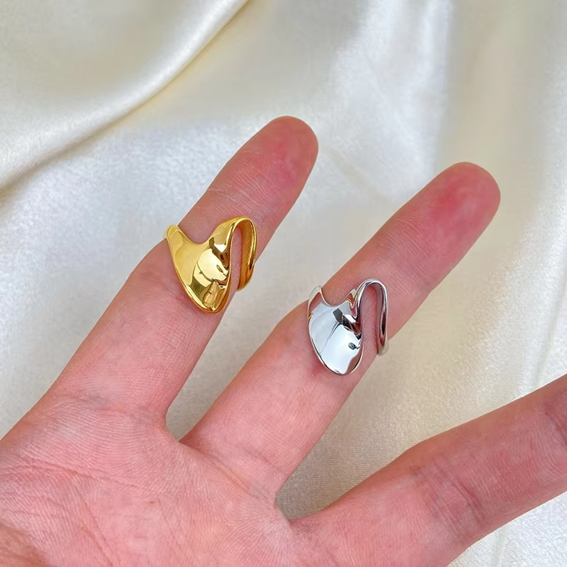 Punk Style Personalized 18K Gold Plated Stainless Steel Irregular Wave Ring – Fashion Jewelry for Women