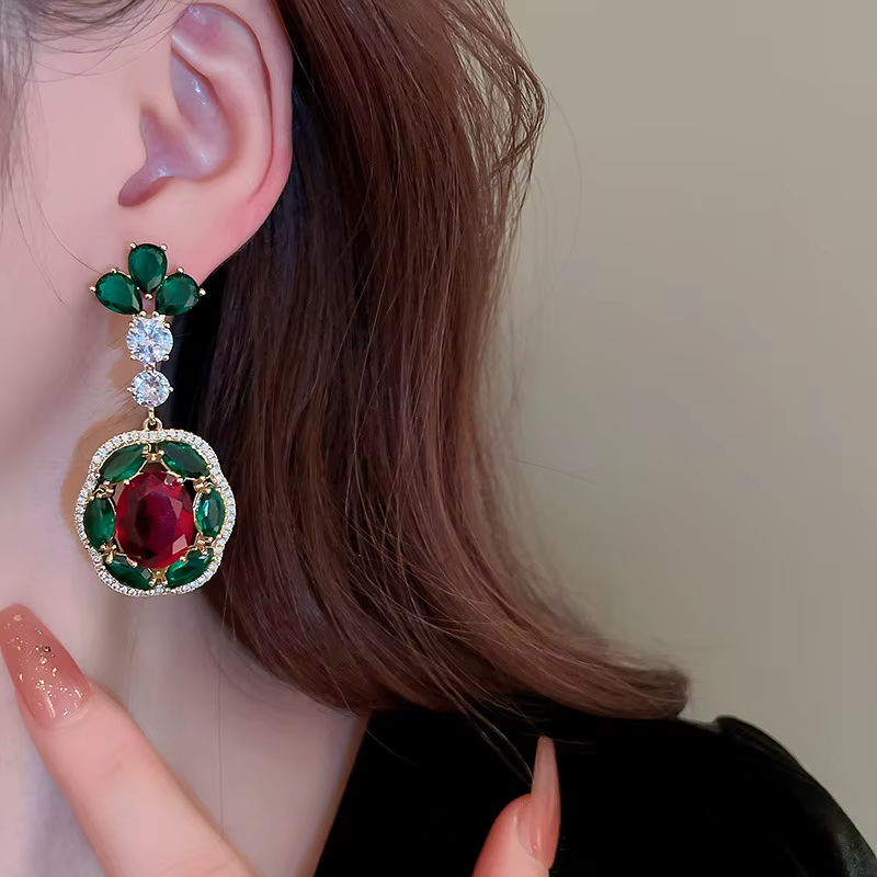 Real Gold Electroplated Silver Needle Zircon Colorful Flower Geometry Copper Light Luxury Wholesale Stud Earrings for Woman