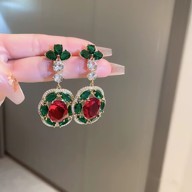 Real Gold Electroplated Silver Needle Zircon Colorful Flower Geometry Copper Light Luxury Wholesale Stud Earrings for Woman