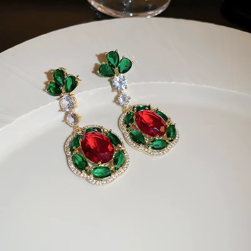 Real Gold Electroplated Silver Needle Zircon Colorful Flower Geometry Copper Light Luxury Wholesale Stud Earrings for Woman