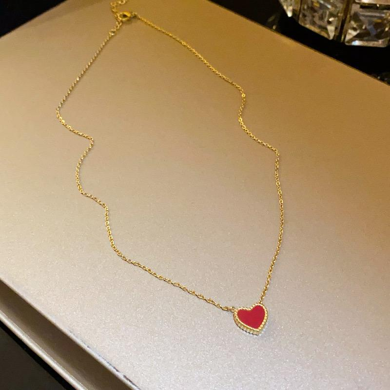 Red Heart Pendant Necklace – Dainty Gold Chain Jewelry for Women