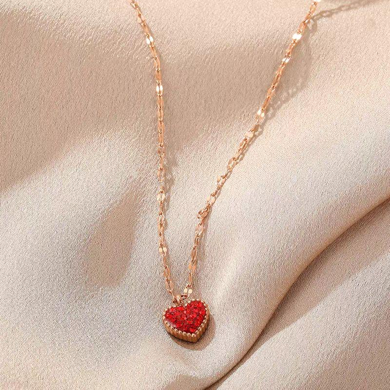 Red Heart Pendant Necklace – Romantic Crystal Charm on Gold Chain