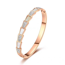 Rose Gold Geometric Bangle with Enamel and Simulated Zircon Stones