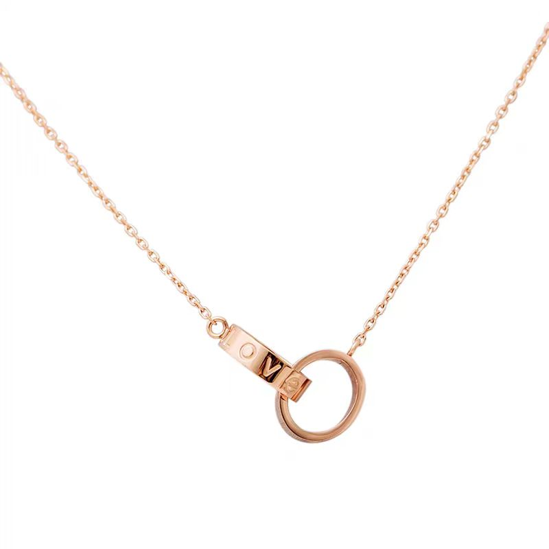 Rose Gold LOVE Ring Pendant Necklace – Minimalist Circle Charm for Women