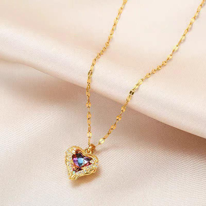 Royal Blue Heart Pendant Necklace – Gold Plated Chain with Crystal Surround