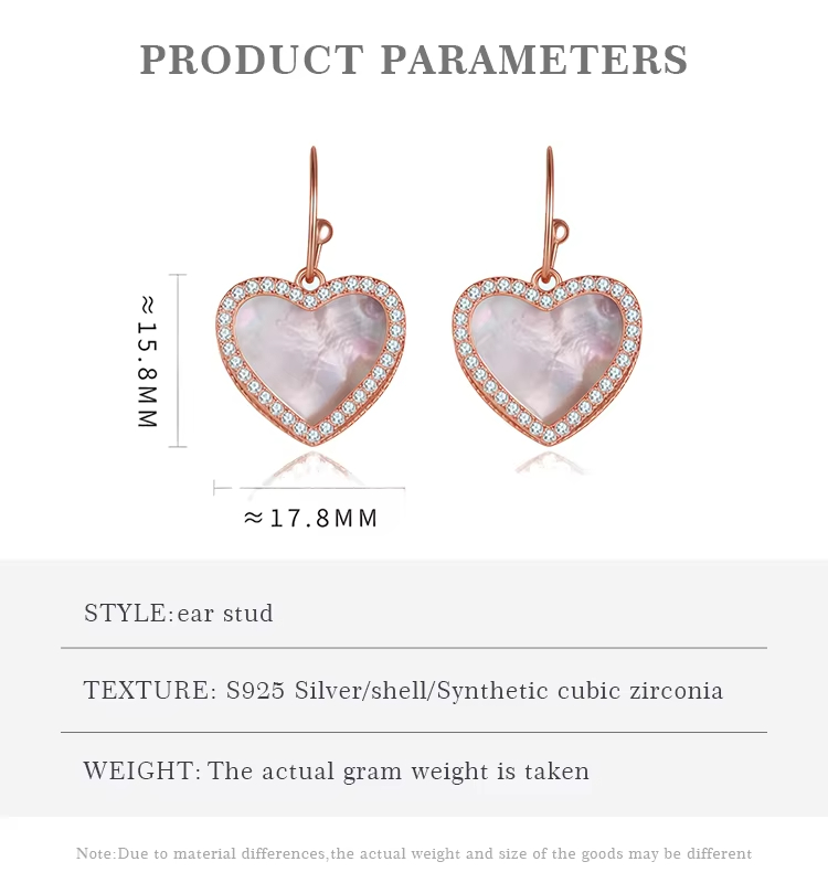 S925 Silver Zircon Heart-shaped Lady Earrings Zircon High Jewelry Earrings
