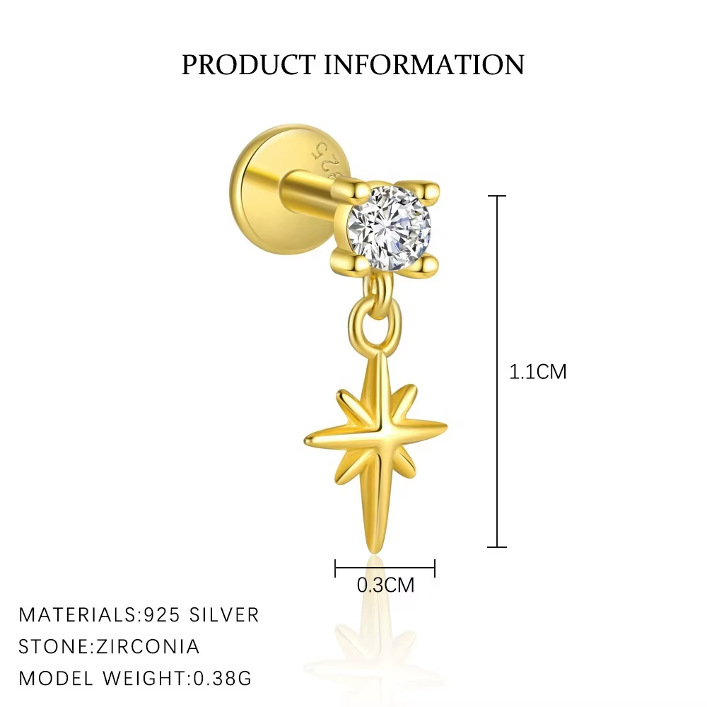 S925 Sterling Silver Irregular Zircon Stud Earrings for Women Star and Circle Niche Design European Jewelry Wholesale