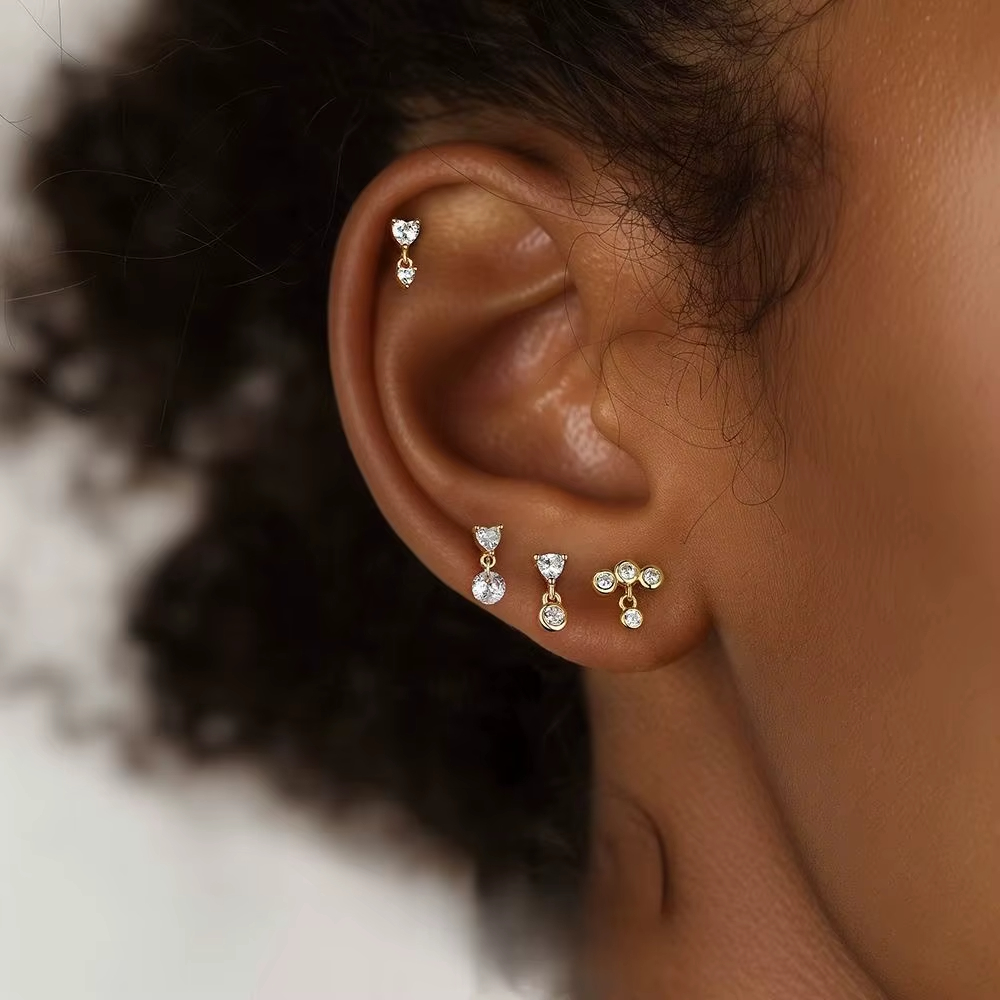 S925 Sterling Silver Irregular Zircon Stud Earrings for Women Star and Circle Niche Design European Jewelry Wholesale