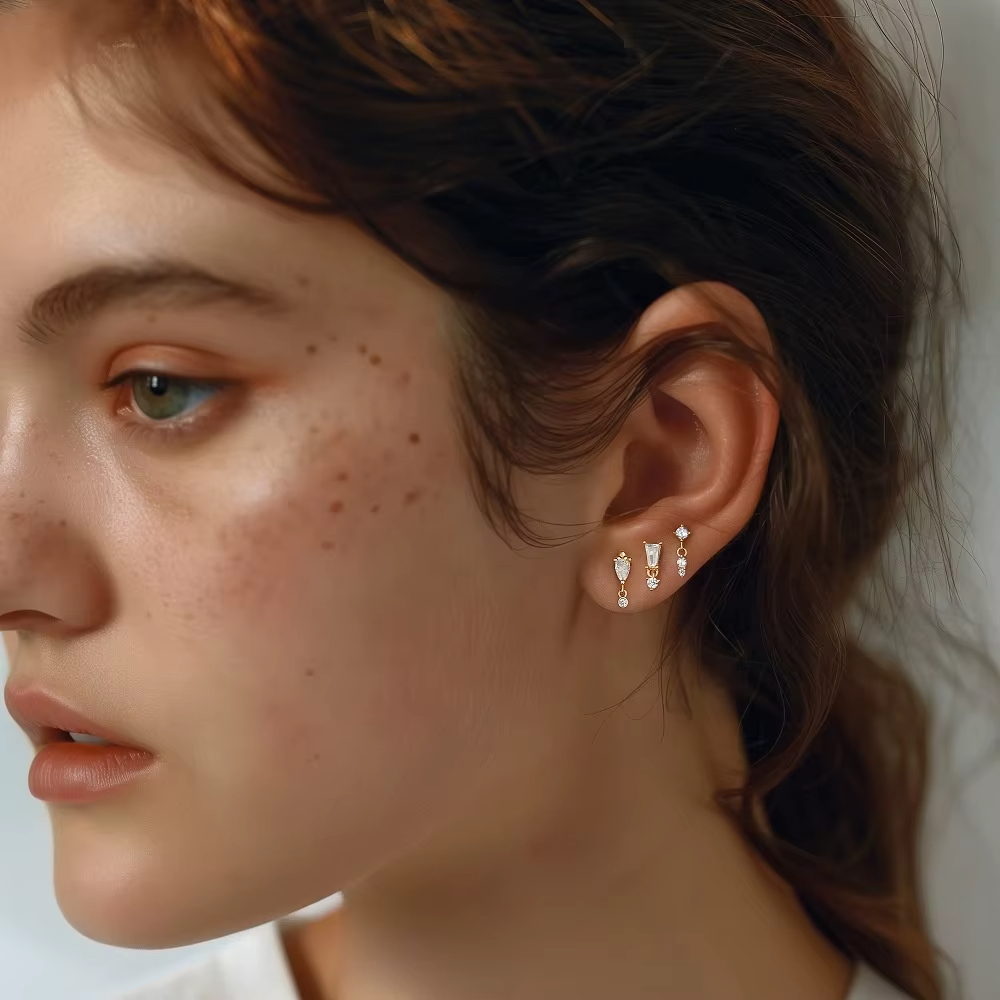 S925 Sterling Silver Irregular Zircon Stud Earrings for Women Star and Circle Niche Design European Jewelry Wholesale