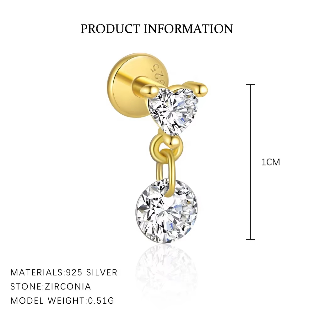 S925 Sterling Silver Irregular Zircon Stud Earrings for Women Star and Circle Niche Design European Jewelry Wholesale