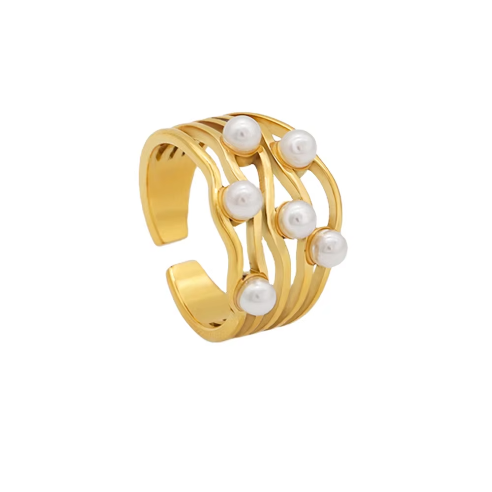Elegant Hawaiian Style Pearl Cluster Gold-Plated Stainless Steel Ring for Women